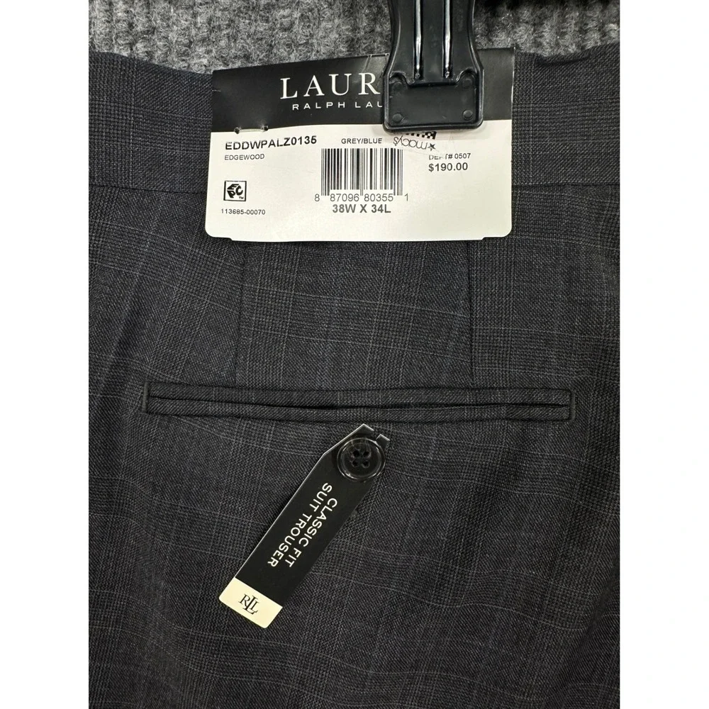 Lauren Ralph Lauren Suit Trousers Mens 38x34 Grey Blue NEW Ultraflex Classic Fit